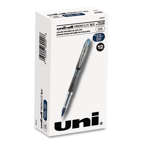 Uniball® Vision Elite Roller Ball Pen, Stick, Extra-Fine 0.5 Mm, Blue-Black Ink, Black/Blue Barrel