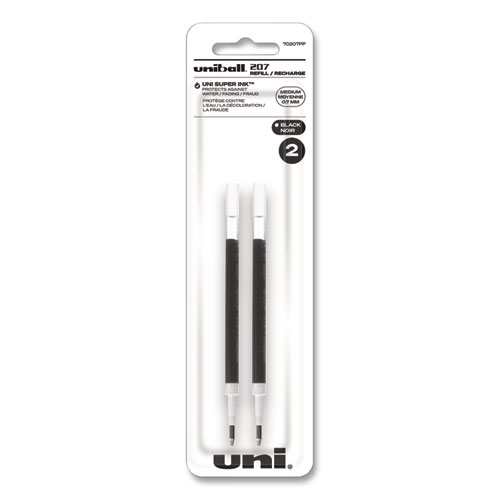 Uniball® Refill For Signo Gel 207 Pens, Medium 0.7 Mm Conical Tip, Black Ink, 2/Pack