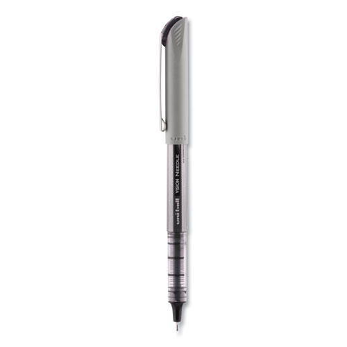 VISION Needle Roller Ball Pen, Stick, Fine 0.7 mm, Black Ink, Gray/Clear/Black Barrel, Dozen