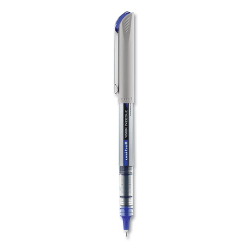VISION Needle Roller Ball Pen, Stick, Fine 0.7 mm, Blue Ink, Gray/Clear/Blue Barrel, Dozen