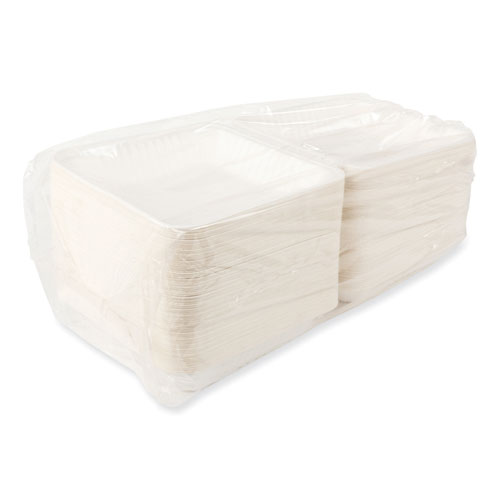 Image of Boardwalk® Bagasse Pfas-Free Food Containers, 1-Compartment, 9 X 1.93 X 9, White, Bamboo/Sugarcane, 100/Carton