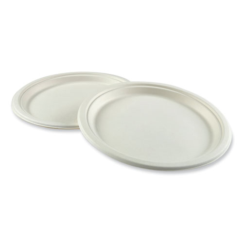 Bagasse PFAS-Free Dinnerware, Plate, 10" dia, Tan, 500/Carton