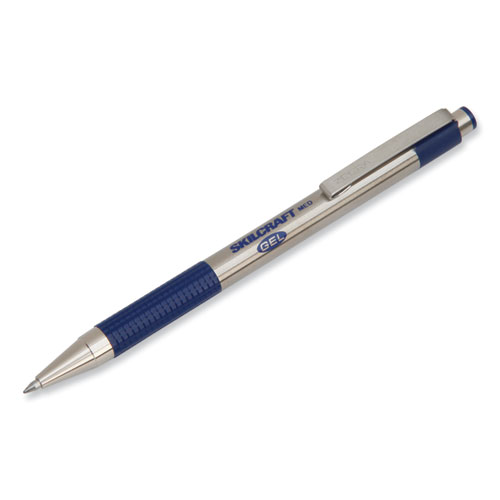7520017024609 SKILCRAFT Zebra Stainless-Steel Gel Pen, Retractable, Medium 0.7 mm, Blue Ink, Silver/Blue Barrel, 2/Pack