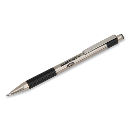 7520017024609 SKILCRAFT Zebra Stainless-Steel Gel Pen, Retractable, Medium 0.7 mm, Black Ink, Silver/Black Barrel, 2/Pack