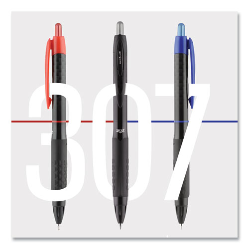 307 Gel Pen, Retractable, Fine 0.5 mm, Blue Ink, Black Barrel, Dozen