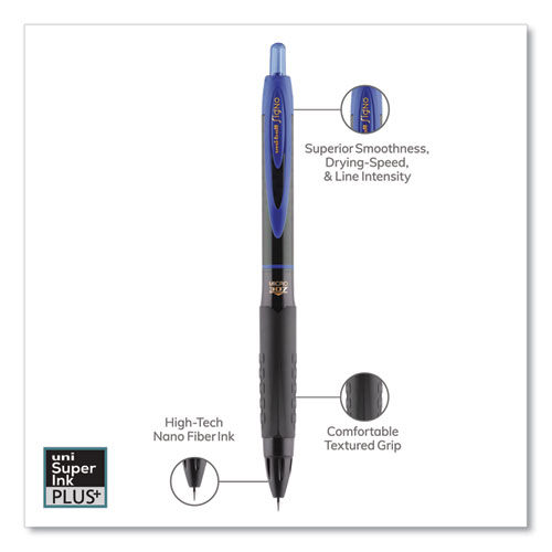 Image of Uniball® 307 Gel Pen, Retractable, Micro 0.5 Mm, Blue Ink, Black Barrel, Dozen