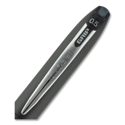 Grip Roller Ball Pen, Stick, Extra-Fine 0.5 mm, Black Ink, Black Barrel, Dozen