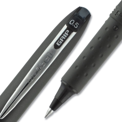 Image of Uniball® Grip Roller Ball Pen, Stick, Micro 0.5 Mm, Black Ink, Black Barrel, Dozen