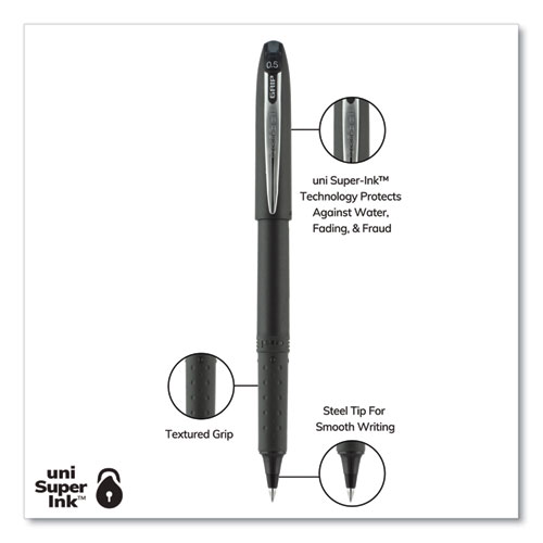 Grip Roller Ball Pen, Stick, Extra-Fine 0.5 mm, Black Ink, Black Barrel, Dozen