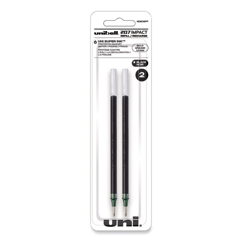 207 Impact Gel Stick Pen Refills, Bold 1 mm Conical Tip, Black Ink, 2/Pack