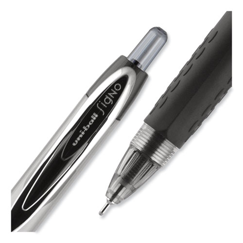 Signo 207 Needle Point Gel Pen, Retractable, Medium 0.7 mm, Black Ink, Clear/Black Barrel, Dozen