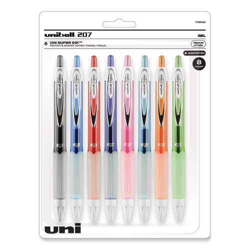 uniball® Signo 207 Gel Pen, Retractable, Medium 0.7 mm, Assorted Ink and  Barrel Colors, 8/Pack