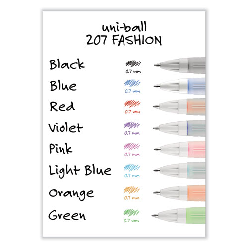 Uni-Ball Signo 207 Retractable Gel Pen, Medium 0.7mm, Assorted Ink/Barrel, 8/Set