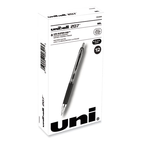 Uniball® Signo 207 Gel Pen, Retractable, Bold 1 Mm, Black Ink, Translucent Black Barrel, Dozen