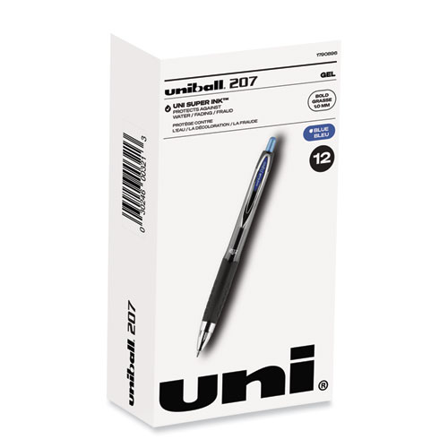 Image of Uniball® Signo 207 Gel Pen, Retractable, Bold 1 Mm, Blue Ink, Black/Blue Barrel, Dozen