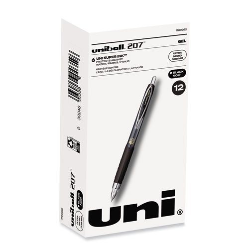 207 Signo Gel Ultra Micro Gel Pen, Retractable, Extra-Fine 0.38 mm, Black Ink, Clear/Black Barrel