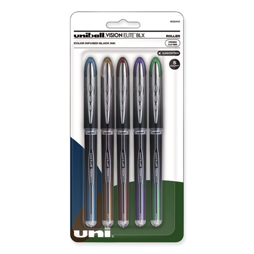 Uniball® Vision Elite Blx Series Roller Ball Pen, Stick, Micro 0.5 Mm, Assorted Ink And Barrel Colors, 5/Pack