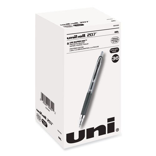 Uniball® Signo 207 Gel Pen Value Pack, Retractable, Medium 0.7 Mm, Black Ink, Translucent Black Barrel, 36/Box
