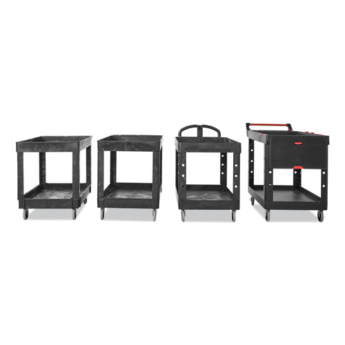 Service/Utility Carts, Plastic, 2 Shelves, 500 lb Capacity, 24" x 40" x 31.25", Black