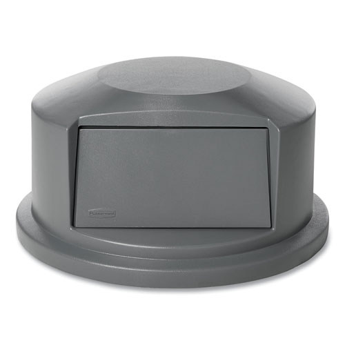 Image of Rubbermaid® Commercial Round Brute Dome Top Receptacle, Push Door For 44 Gal Containers, 24.81" Diameter X 12.63H, Gray
