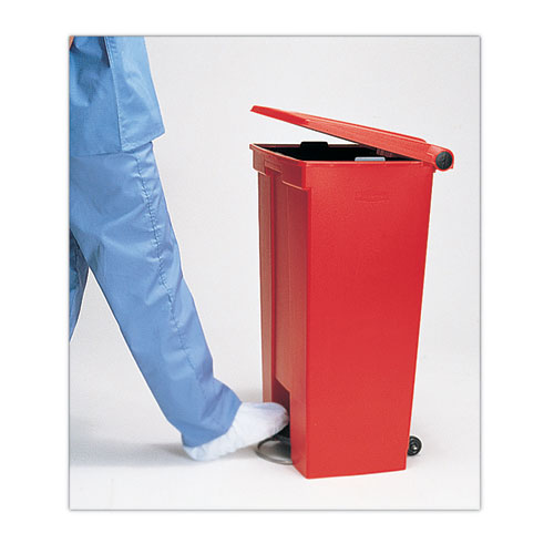 Image of Rubbermaid® Commercial Indoor Utility Step-On Waste Container, 23 Gal, Plastic, Red