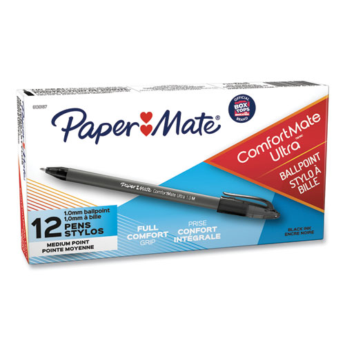 Image of Paper Mate® Comfortmate Ultra Ballpoint Pen, Stick, Medium 1 Mm, Black Ink, Black Barrel, Dozen