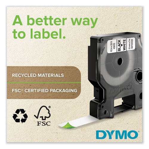 Image of Dymo® D1 High-Performance Polyester Removable Label Tape, 0.5" X 23 Ft, Black On White