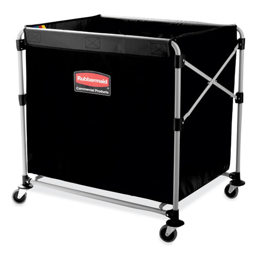 Image of Rubbermaid® Commercial One-Compartment Collapsible X-Cart, Synthetic Fabric, 9.96 Cu Ft Bin, 24.1" X 35.7" X 34", Black/Silver