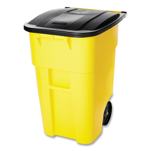 Image of Rubbermaid® Commercial Square Brute Rollout Container, 50 Gal, Molded Plastic, Yellow