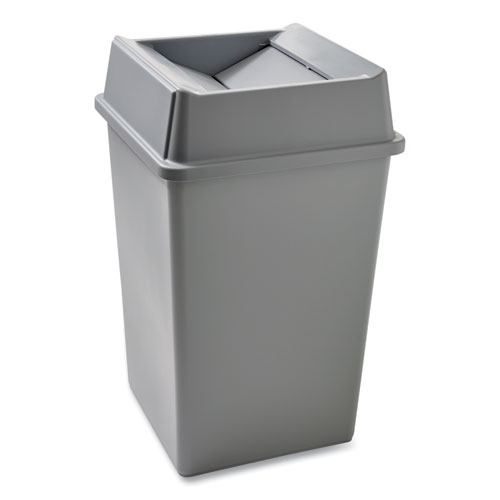 Untouchable Square Waste Receptacle, 35 gal, Plastic, Gray
