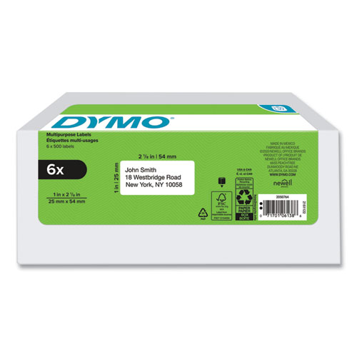 Image of Dymo® Lw Multipurpose Labels, 1" X 2.13", White, 500 Labels/Roll, 6 Rolls/Pack