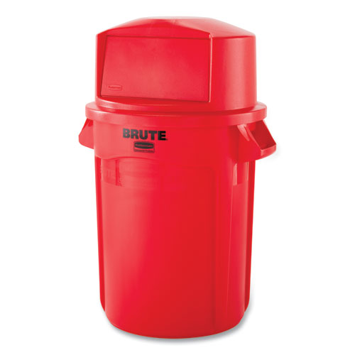 Vented Round Brute Container, 32 gal, Plastic, Red