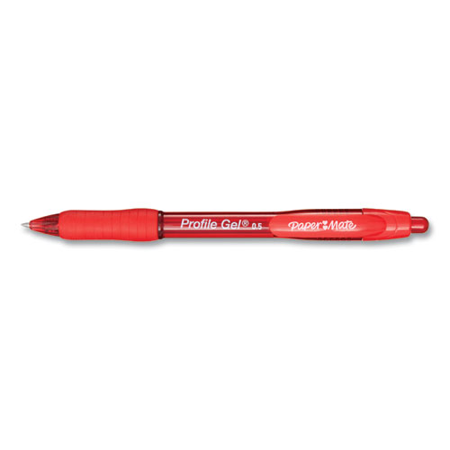 Image of Paper Mate® Profile Gel Pen, Retractable, Fine 0.5 Mm, Red Ink, Translucent Red Barrel, Dozen