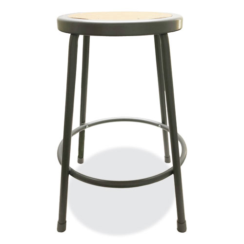 Image of Industrial Metal Shop Stool, Backless, Supports Up to 300 lb, 24" Seat Height, Brown Seat, Gray Base