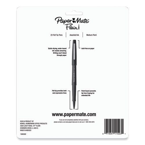 Point Guard Flair Felt Tip Porous Point Pen, Stick, Medium 0.7 mm, Assorted Tropical Vacation Ink and Barrel Colors, 24/Pack