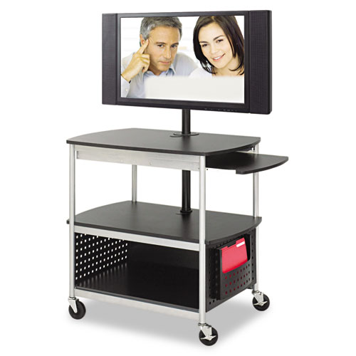Safco® Scoot Flat Panel Multimedia Cart, Three-Shelf, 39-1/2w x 27d x 68h, Black