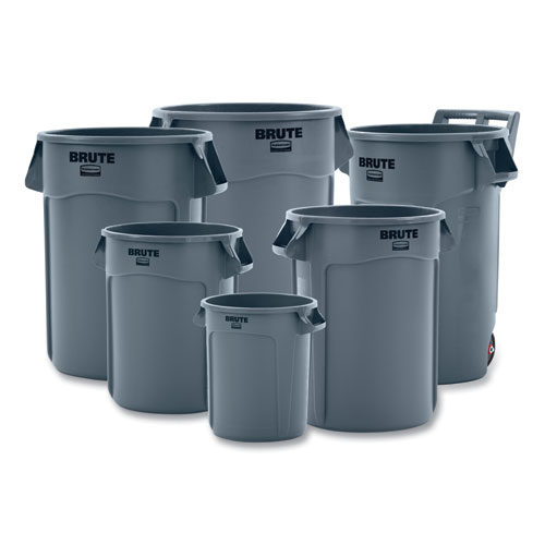 Image of Rubbermaid® Commercial Vented Round Brute Container, 55 Gal, Plastic, Gray