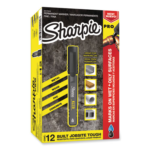 Sharpie® Pro Permanent Marker, Fine Bullet Tip, Black, Dozen