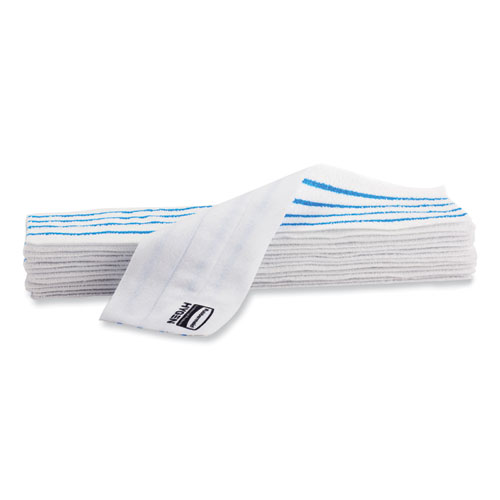 Image of Rubbermaid® Commercial Hygen™ Disposable Microfiber Pad, 4.75 X 19, White/Blue Stripes, 50/Pack, 3 Packs/Carton