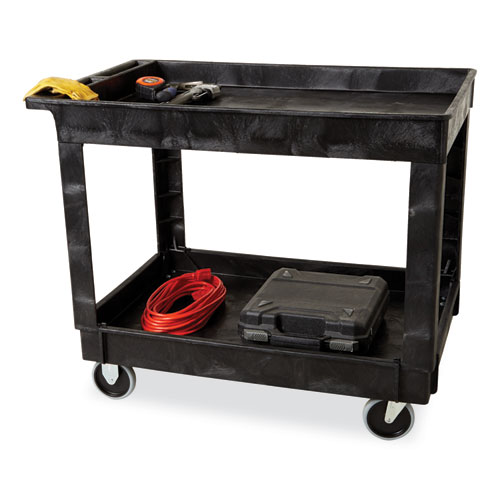 Service/Utility Carts, Plastic, 2 Shelves, 500 lb Capacity, 24" x 40" x 31.25", Black