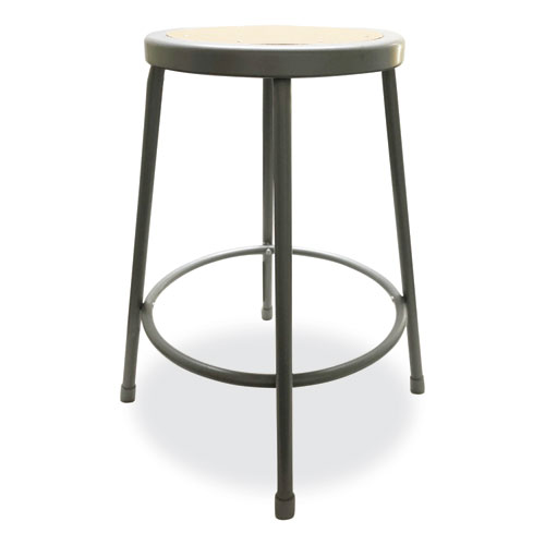 Image of Alera® Industrial Metal Shop Stool, Backless, Supports Up To 300 Lb, 24" Seat Height, Brown Seat, Gray Base