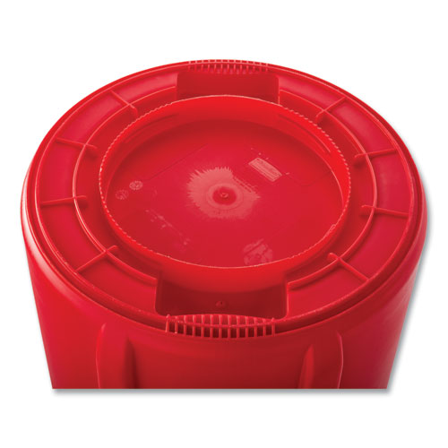 Vented Round Brute Container, 32 gal, Plastic, Red