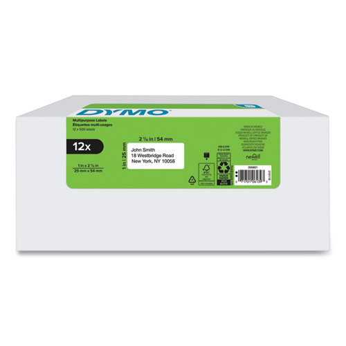 Image of Dymo® Lw Multipurpose Labels, 1" X 2.13", White, 500 Labels/Roll, 12 Rolls/Pack