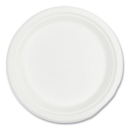 Image of Boardwalk® Bagasse Pfas-Free Dinnerware, Plate, 9" Dia, White, 500/Carton