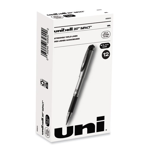 uniball® 207 Impact Gel Pen, Stick, Bold 1 mm, Black Ink, Silver/Black Barrel