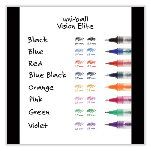 Image of Uniball® Vision Elite Roller Ball Pen, Stick, Extra-Fine 0.5 Mm, Black Ink, Black Barrel