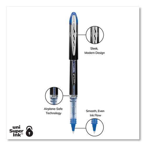 VISION ELITE Hybrid Gel Pen, Stick, Extra-Fine 0.5 mm, Blue Ink, Black/Blue/Clear Barrel