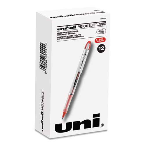 Image of Uniball® Vision Elite Roller Ball Pen, Stick, Bold 0.8 Mm, Red Ink, White/Red Barrel
