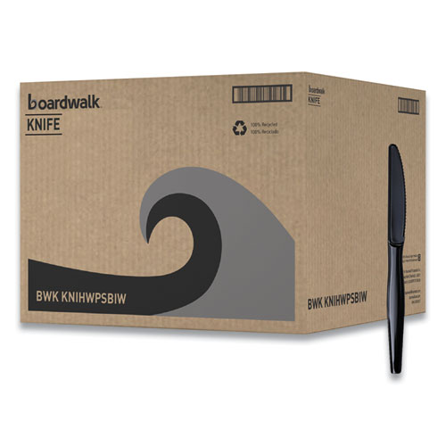 Image of Boardwalk® Heavyweight Wrapped Polystyrene Cutlery, Knife, Black, 1,000/Carton