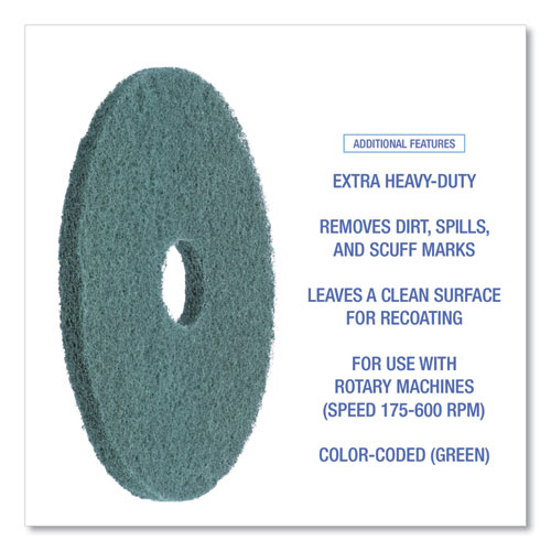 Image of Boardwalk® Heavy-Duty Scrubbing Floor Pads, 16" Diameter, Green, 5/Carton
